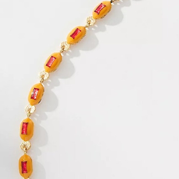 ANTHROPOLOGIE NWT ONE 1 14K Plated Linked Crystal Bracelet YELLOW 6.5-7.5" - Picture 2 of 5